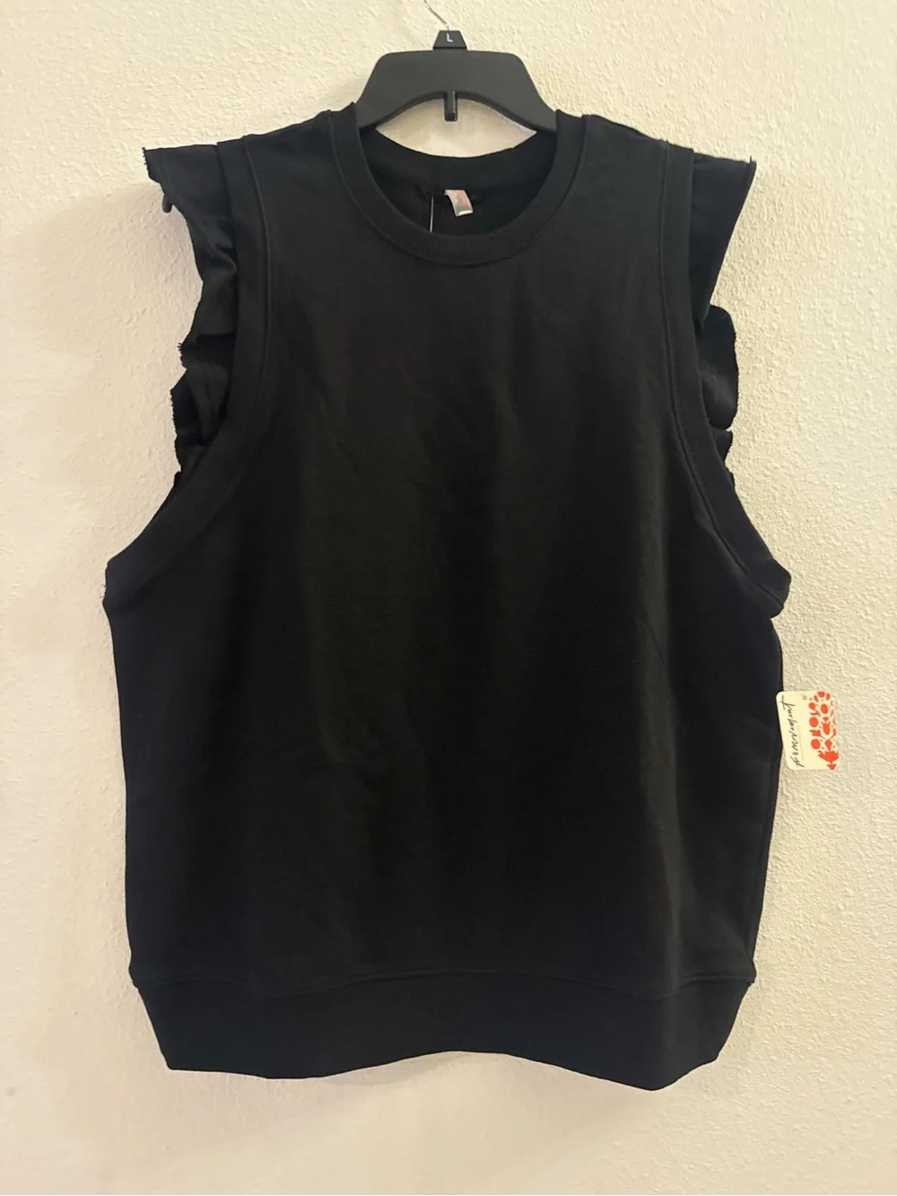 Free People Black Sleeveless Ruffle Sweatshirt Top - Picture 2 of 6